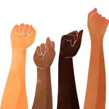 Illustration of fists raised with different skin tones