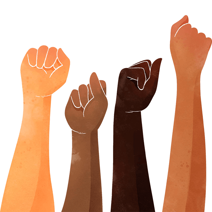 Illustration of fists raised with different skin tones